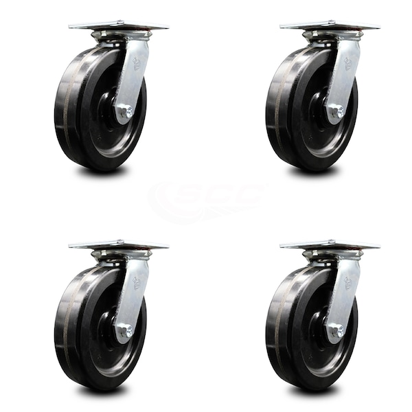 8 Inch Heavy Duty Phenolic Caster Set with Ball Bearings, 4PK